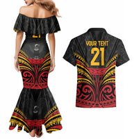 Custom Papua New Guinea Cricket Couples Matching Mermaid Dress and Hawaiian Shirt PNG Emblem Mix Polyneisan Pattern LT9 - Polynesian Pride
