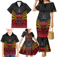 Custom Papua New Guinea Cricket Family Matching Mermaid Dress and Hawaiian Shirt PNG Emblem Mix Polyneisan Pattern