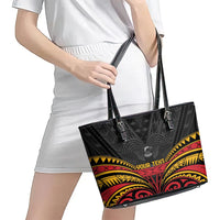 Custom Papua New Guinea Cricket Leather Tote Bag PNG Emblem Mix Polyneisan Pattern