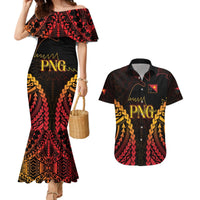Custom Papua New Guinea Cricket Couples Matching Mermaid Dress and Hawaiian Shirt Go Barramundis LT9 Black - Polynesian Pride