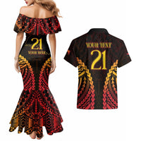 Custom Papua New Guinea Cricket Couples Matching Mermaid Dress and Hawaiian Shirt Go Barramundis LT9 - Polynesian Pride