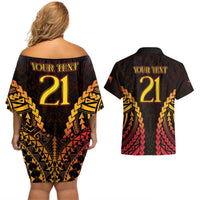 Custom Papua New Guinea Cricket Couples Matching Off Shoulder Short Dress and Hawaiian Shirt Go Barramundis LT9 - Polynesian Pride