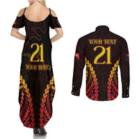 Custom Papua New Guinea Cricket Couples Matching Summer Maxi Dress and Long Sleeve Button Shirt Go Barramundis LT9 - Polynesian Pride