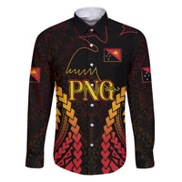 Custom Papua New Guinea Cricket Family Matching Puletasi and Hawaiian Shirt Go Barramundis LT9 Dad's Shirt - Long Sleeve Black - Polynesian Pride