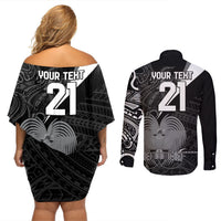 Custom Papua New Guinea Cricket Couples Matching Off Shoulder Short Dress and Long Sleeve Button Shirt Tribal Bird of Paradise Tattoo LT9 - Polynesian Pride