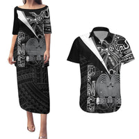 Custom Papua New Guinea Cricket Couples Matching Puletasi and Hawaiian Shirt Tribal Bird of Paradise Tattoo LT9 Black - Polynesian Pride