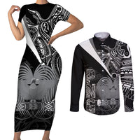 Custom Papua New Guinea Cricket Couples Matching Short Sleeve Bodycon Dress and Long Sleeve Button Shirt Tribal Bird of Paradise Tattoo
