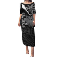 Custom Papua New Guinea Cricket Puletasi Tribal Bird of Paradise Tattoo LT9 Long Dress Black - Polynesian Pride