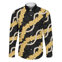 Aloha Melemele Hibiscus Pikake Lei Family Matching Long Sleeve Bodycon Dress and Hawaiian Shirt Hawaiian Quilt Pattern LT9 Dad's Shirt - Long Sleeve Black - Polynesian Pride