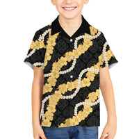 Aloha Melemele Hibiscus Pikake Lei Family Matching Tank Maxi Dress and Hawaiian Shirt Hawaiian Quilt Pattern LT9 Son's Shirt Black - Polynesian Pride
