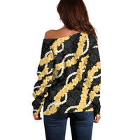 Aloha Melemele Hibiscus Pikake Lei Off Shoulder Sweater Hawaiian Quilt Pattern