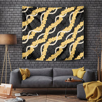 Aloha Melemele Hibiscus Pikake Lei Tapestry Hawaiian Quilt Pattern LT9 Black - Polynesian Pride