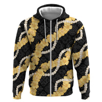 Aloha Melemele Hibiscus Pikake Lei Zip Hoodie Hawaiian Quilt Pattern LT9 Zip Hoodie Black - Polynesian Pride