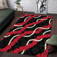 Aloha Ula'ula Hibiscus Pikake Lei Area Rug Hawaiian Quilt Pattern LT9 Black - Polynesian Pride