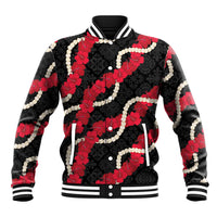 Aloha Ula'ula Hibiscus Pikake Lei Baseball Jacket Hawaiian Quilt Pattern LT9 Unisex Black - Polynesian Pride
