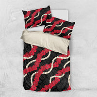 Aloha Ula'ula Hibiscus Pikake Lei Bedding Set Hawaiian Quilt Pattern LT9 US Twin 172cm x 218cm Black - Polynesian Pride