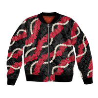 Aloha Ula'ula Hibiscus Pikake Lei Bomber Jacket Hawaiian Quilt Pattern LT9 Unisex Black - Polynesian Pride