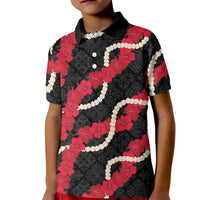 Aloha Ula'ula Hibiscus Pikake Lei Kid Polo Shirt Hawaiian Quilt Pattern LT9 Kid Black - Polynesian Pride