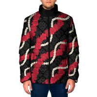 Aloha Ula'ula Hibiscus Pikake Lei Padded Jacket Hawaiian Quilt Pattern LT9 Men Black - Polynesian Pride
