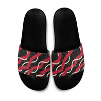 Aloha Ula'ula Hibiscus Pikake Lei Slide Sandals Hawaiian Quilt Pattern LT9 Black - Polynesian Pride
