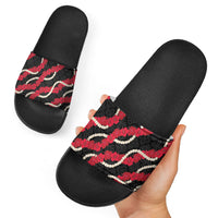Aloha Ula'ula Hibiscus Pikake Lei Slide Sandals Hawaiian Quilt Pattern LT9 - Polynesian Pride