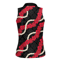 Aloha Ula'ula Hibiscus Pikake Lei Women Sleeveless Polo Shirt Hawaiian Quilt Pattern LT9 - Polynesian Pride