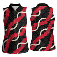 Aloha Ula'ula Hibiscus Pikake Lei Women Sleeveless Polo Shirt Hawaiian Quilt Pattern LT9 - Polynesian Pride