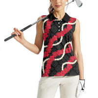 Aloha Ula'ula Hibiscus Pikake Lei Women Sleeveless Polo Shirt Hawaiian Quilt Pattern LT9 - Polynesian Pride