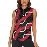 Aloha Ula'ula Hibiscus Pikake Lei Women Sleeveless Polo Shirt Hawaiian Quilt Pattern LT9 - Polynesian Pride
