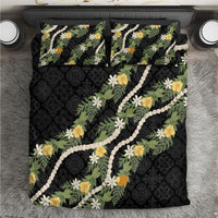 Puakenikeni Anthurium Pikake Lei Bedding Set Hawaiian Quilt Pattern LT9 Black - Polynesian Pride