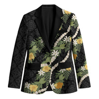 Puakenikeni Anthurium Pikake Lei Blazer Hawaiian Quilt Pattern LT9 Unisex Black - Polynesian Pride