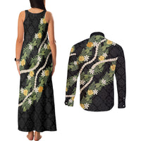 Puakenikeni Anthurium Pikake Lei Couples Matching Tank Maxi Dress and Long Sleeve Button Shirt Hawaiian Quilt Pattern LT9 - Polynesian Pride