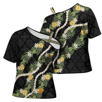 Puakenikeni Anthurium Pikake Lei Cross Shoulder Shirt Hawaiian Quilt Pattern LT9 - Polynesian Pride