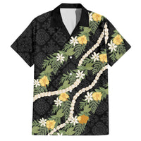 Puakenikeni Anthurium Pikake Lei Family Matching Off The Shoulder Long Sleeve Dress and Hawaiian Shirt Hawaiian Quilt Pattern LT9 Dad's Shirt - Short Sleeve Black - Polynesian Pride