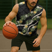 Puakenikeni Anthurium Pikake Lei Sleeveless Zip Hoodie Hawaiian Quilt Pattern LT9 - Polynesian Pride