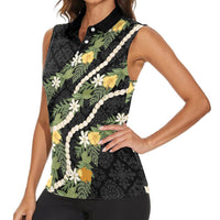 Puakenikeni Anthurium Pikake Lei Women Sleeveless Polo Shirt Hawaiian Quilt Pattern