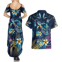 Plumeria Turtles Traditional Tribal Couples Matching Summer Maxi Dress and Hawaiian Shirt
