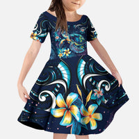 Plumeria Turtles Traditional Tribal Family Matching Puletasi and Hawaiian Shirt LT9 Daughter's Dress Black - Polynesian Pride