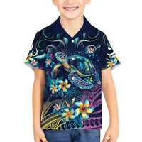Plumeria Turtles Traditional Tribal Family Matching Puletasi and Hawaiian Shirt LT9 Son's Shirt Black - Polynesian Pride