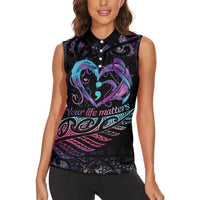 Personalised Your Life Matters Women Sleeveless Polo Shirt Suicide Prevention Awareness Semicolon Heart