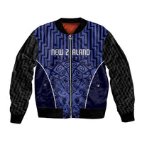 Custom Basketball New Zealand Bomber Jacket Blue Maori Ta Moko Indigenous - Polynesian Pride