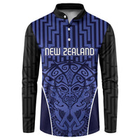 Custom Basketball New Zealand Button Sweatshirt Blue Maori Ta Moko Indigenous LT9 Blue - Polynesian Pride