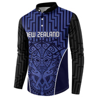 Custom Basketball New Zealand Button Sweatshirt Blue Maori Ta Moko Indigenous LT9 - Polynesian Pride