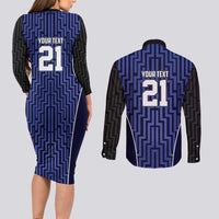 Custom Basketball New Zealand Couples Matching Long Sleeve Bodycon Dress and Long Sleeve Button Shirt Blue Maori Ta Moko Indigenous LT9 - Polynesian Pride