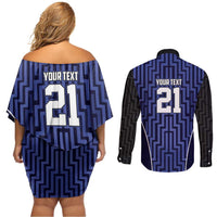 Custom Basketball New Zealand Couples Matching Off Shoulder Short Dress and Long Sleeve Button Shirt Blue Maori Ta Moko Indigenous - Polynesian Pride