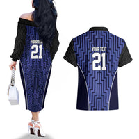 Custom Basketball New Zealand Couples Matching Off The Shoulder Long Sleeve Dress and Hawaiian Shirt Blue Maori Ta Moko Indigenous - Polynesian Pride