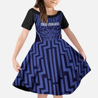 Custom Basketball New Zealand Family Matching Mermaid Dress and Hawaiian Shirt Blue Maori Ta Moko Indigenous LT9 Daughter's Dress Blue - Polynesian Pride