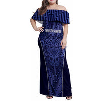 Custom Basketball New Zealand Family Matching Off Shoulder Maxi Dress and Hawaiian Shirt Blue Maori Ta Moko Indigenous LT9 Mom's Dress Blue - Polynesian Pride
