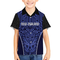 Custom Basketball New Zealand Family Matching Off Shoulder Maxi Dress and Hawaiian Shirt Blue Maori Ta Moko Indigenous LT9 Son's Shirt Blue - Polynesian Pride