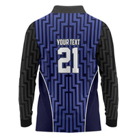 Custom Basketball New Zealand Long Sleeve Polo Shirt Blue Maori Ta Moko Indigenous - Polynesian Pride
